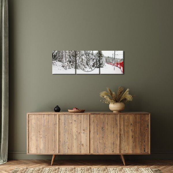 Obraz - Vlak v zasněžené krajině (s hodinami) (90x30 cm)