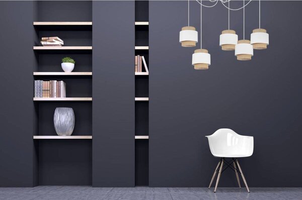 Závěsné svítidlo Boho Spider, 5x jutové/bílé textilní stínítko