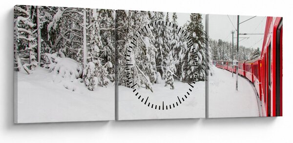 Obraz - Vlak v zasněžené krajině (s hodinami) (90x30 cm)