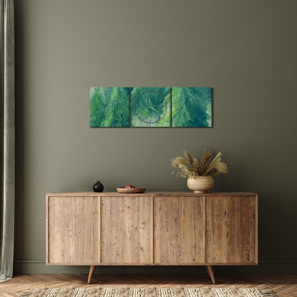Obraz - Malované jehličnany (s hodinami) (90x30 cm)