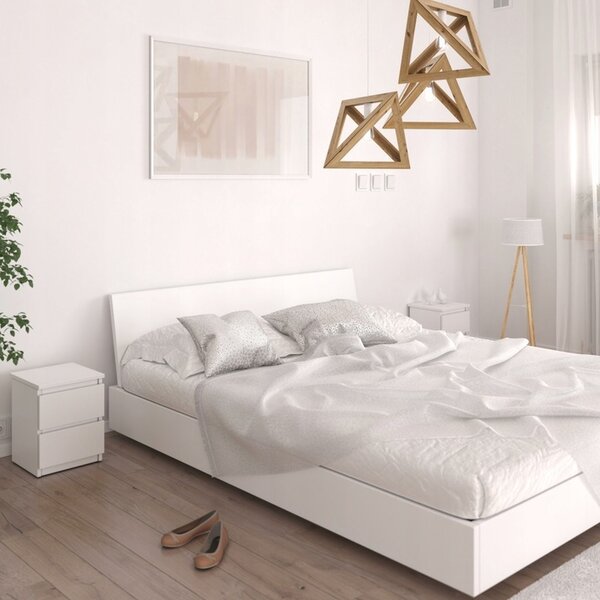 VBChome Noční stolek 30 x 26 x 38 cm Bílý mat Noční stolek se 2 zásuvkami do ložnice Bezúchytkový kancelářský pokoj Moderní