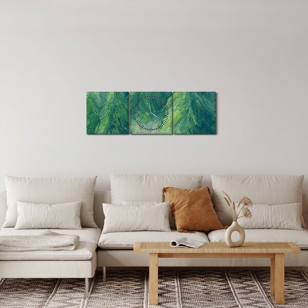 Obraz - Malované jehličnany (s hodinami) (90x30 cm)