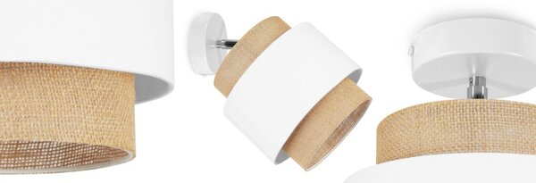 Bodové svítidlo Boho, 1x jutové/bílé textilní stínítko, (možnost polohování)