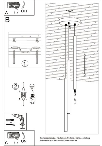 Sollux Lighting Závěsná lampa PASTELO 3P zlatá