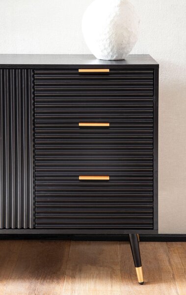 FineBuy Sideboard 120x80x40 cm Průdušná skříň černá s dubovým dekorem Komoda s dvířky a zásuvkami Komoda Skříň do předsíně Moderní stojací skříň