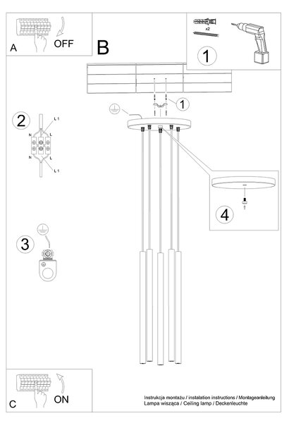 Sollux Lighting Závěsná lampa PASTELO 5P zlatá