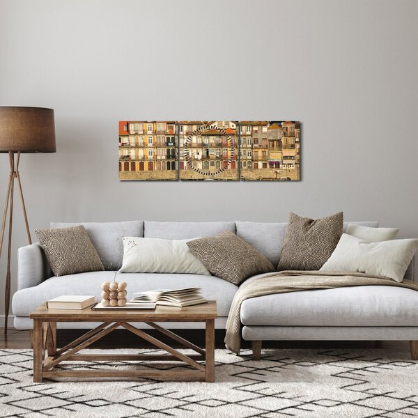 Obraz - Nábřežní čtvrť, Portugalsko (s hodinami) (90x30 cm)