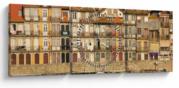 Obraz - Nábřežní čtvrť, Portugalsko (s hodinami) (90x30 cm)