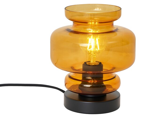 Retro stolní lampa černá s oranžovým sklem - Denise