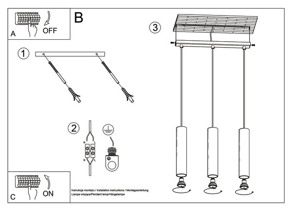 Sollux Lighting Závěsná lampa LAGOS 3 leštěné zlato