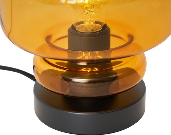 Retro stolní lampa černá s oranžovým sklem - Denise