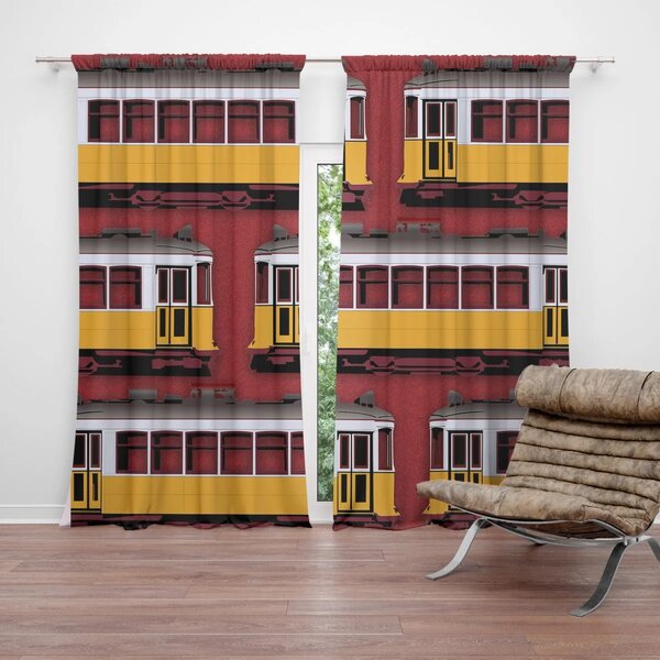 Sablio Závěs Lisabonské historické tramvaje Červený Pattern: 2ks 140x250cm