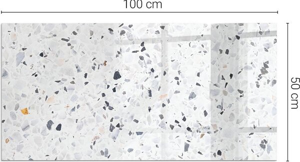 Skleněná podlahová deska 100x50 cm - Krbová deska skleněná - Krbová deska skleněná - Ochranné sklo - Ochranná deska proti jiskrám - Skleněná podlahová deska nehořlavá - Tepelná ochrana - Ochrana podlahy ze skla - Kamenný vzor s částicemi