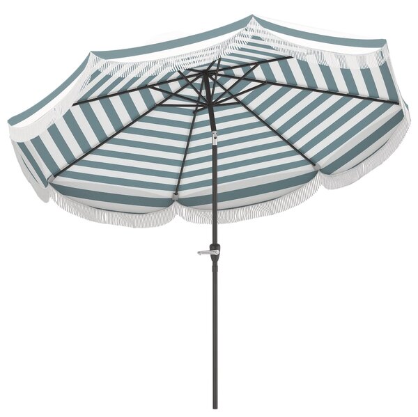 Outsunny Zahradní Slunečník s Obloukovým Úhlem Ø2,7 x 2,4 m s Kličkou pro Otevírání a Zavírání, třásně, 180 g/m² UV Ochrana UPF 30+, Ideální na Balkon