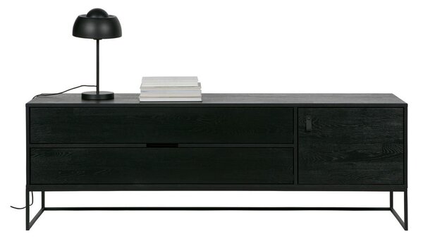 Černý TV stolek z jasanového dřeva 180x61x44 cm Silas – WOOOD
