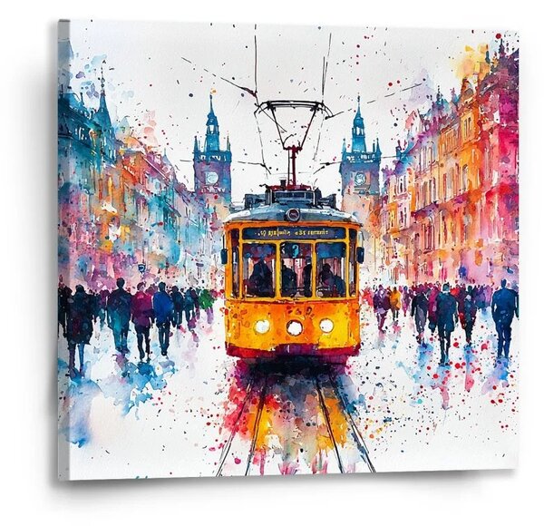Sablio Obraz Žlutá tramvaj Paint - 50x50 cm