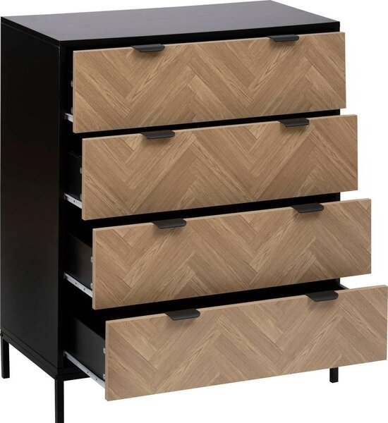 Komoda "chevrons" 4 zásuvky vzhled borovicového dřeva přírodní a černá 95x80cm - 5 pět jednoduše chytré