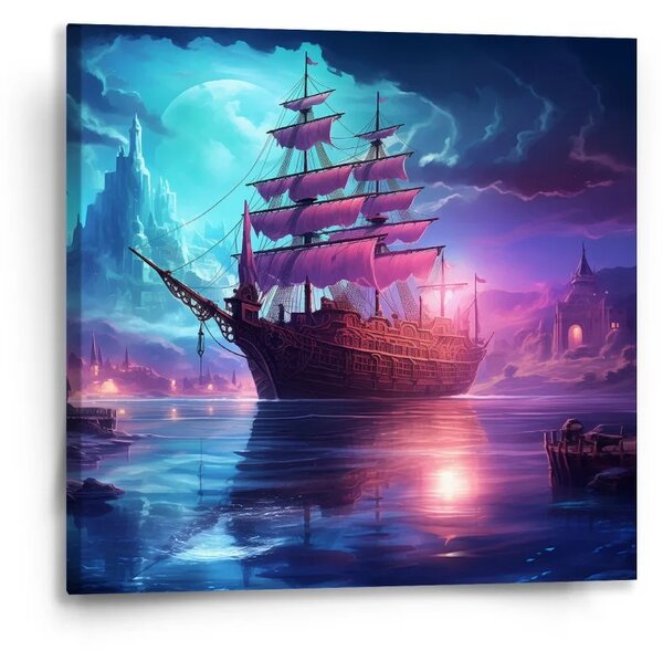 Sablio Obraz Magická plachetnice pod měsícem - 50x50 cm