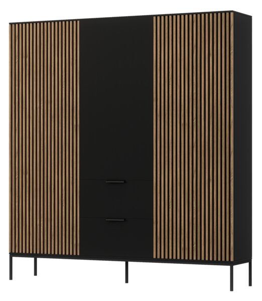 Šatní skříň MEORATI, 185x200x60, dub artisan/černá mat