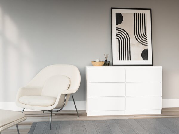 Komoda 6 140 cm - se 6 zásuvkami v matné bílé barvě / různé barvy a velikosti