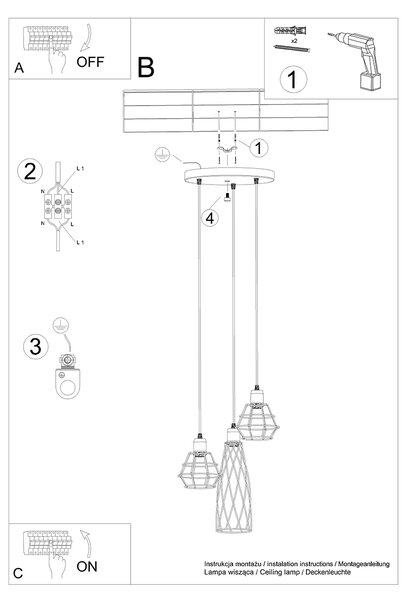 Sollux Lighting Závěsné svítidlo SUBA 3P černé