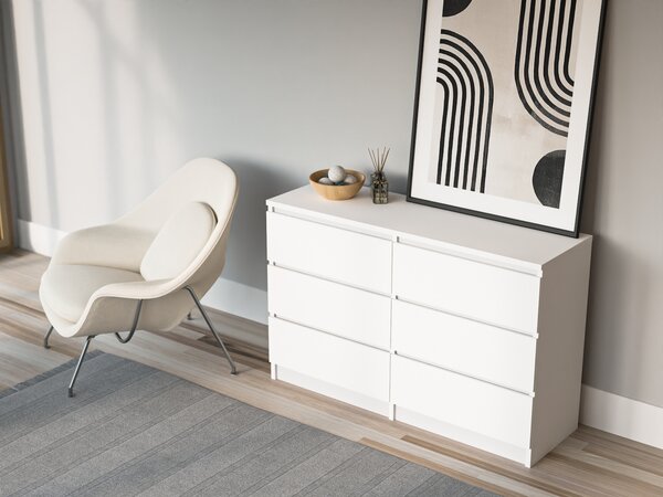 Komoda 6 140 cm - se 6 zásuvkami v matné bílé barvě / různé barvy a velikosti