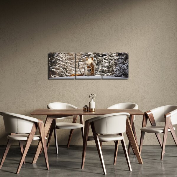 Obraz - Kůň v zimní krajině (s hodinami) (90x30 cm)