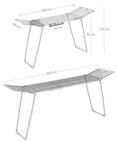 Teleskopický sušák na prádlo s výklopnými rameny, 200-260 cm, SVARTO