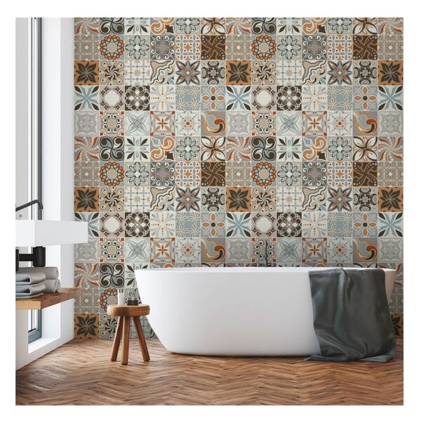 Sada 30 nástěnných samolepek Ambiance Wall Decal Cement Tiles Bali, 15 x 15 cm