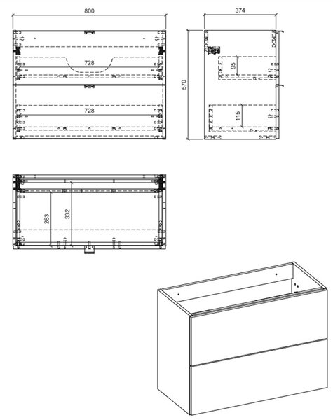 Comad Nova Oak skříňka 80x39x57 cm pod umyvadlo závěsná dub NOVA OAK A 82-80-2S