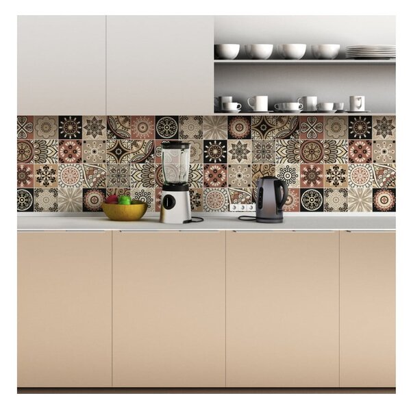 Sada 24 nástěnných samolepek Ambiance Wall Stickers Tiles Piura, 10 x 10 cm