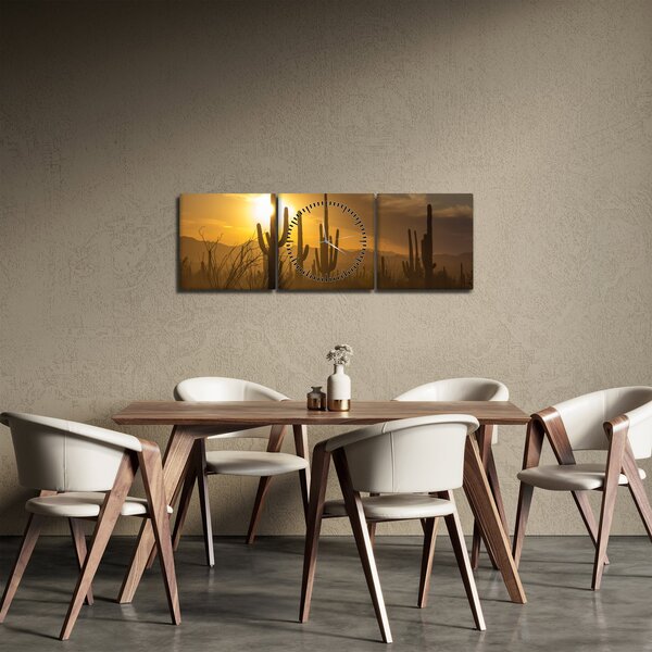 Obraz - Kaktusy Saguaro (s hodinami) (90x30 cm)