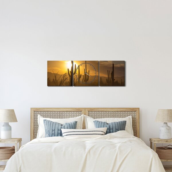 Obraz - Kaktusy Saguaro (s hodinami) (90x30 cm)