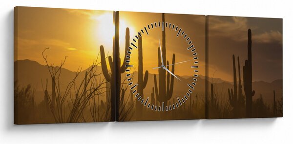 Obraz - Kaktusy Saguaro (s hodinami) (90x30 cm)