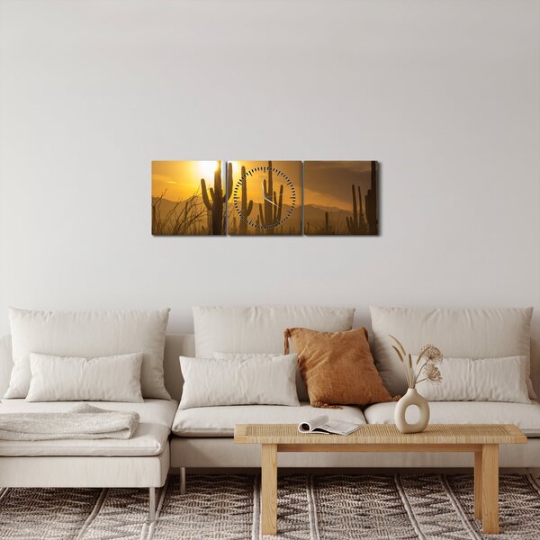 Obraz - Kaktusy Saguaro (s hodinami) (90x30 cm)