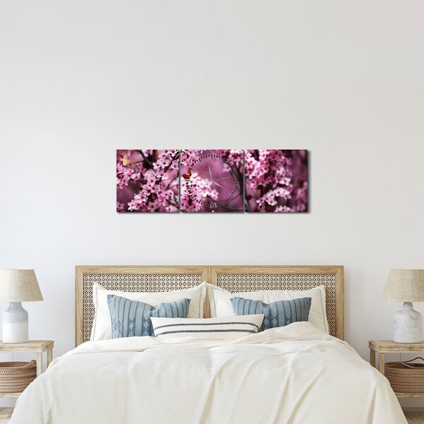 Obraz - Růžová sakura (s hodinami) (90x30 cm)