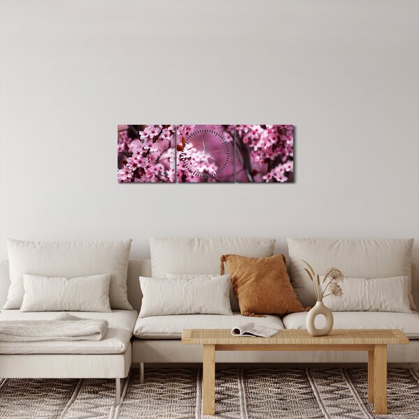 Obraz - Růžová sakura (s hodinami) (90x30 cm)