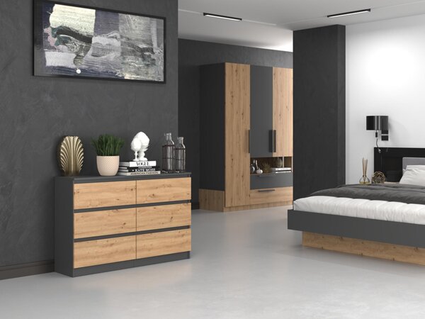Komoda, předsíň do ložnice, šatní skříň, příborník, vysoká deska se 6 zásuvkami, šířka 120 cm výška 75 | antracit Artisan