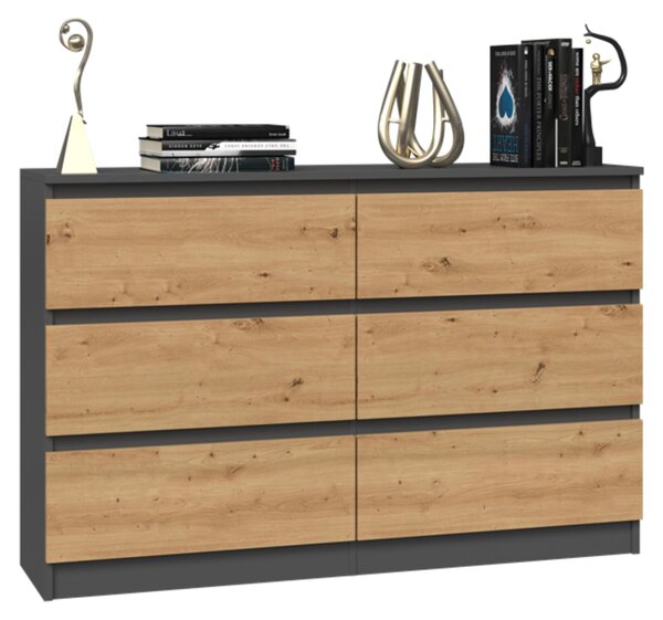 Komoda, předsíň do ložnice, šatní skříň, příborník, vysoká deska se 6 zásuvkami, šířka 120 cm výška 75 | antracit Artisan