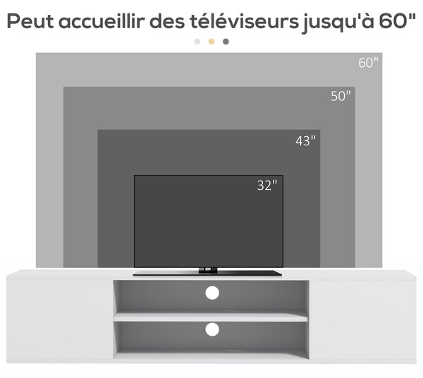 HOMCOM Nástěnný televizní stolek v moderním stylu - 2 skříňky, 2 centrální nika a 2 otvory pro správu kabelů 140 x 30 x 30 cm bílá | Aosom