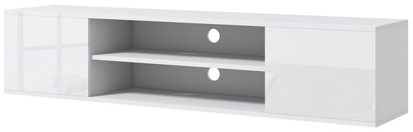 HOMCOM Nástěnný televizní stolek v moderním stylu - 2 skříňky, 2 centrální nika a 2 otvory pro správu kabelů 140 x 30 x 30 cm bílá | Aosom