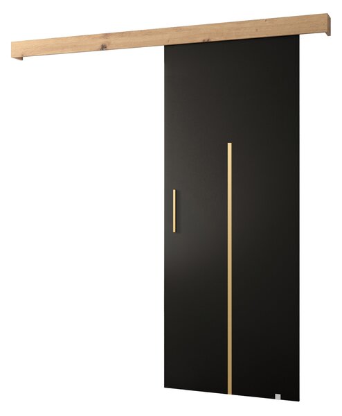 Posuvné dveře 90 cm Sharlene X (černá matná + dub artisan + zlatá). 1043998