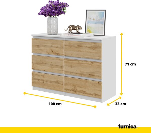 Komoda / příborník se 6 zásuvkami - bílá matná / dub Wotan V71cm Š100cm TD33cm