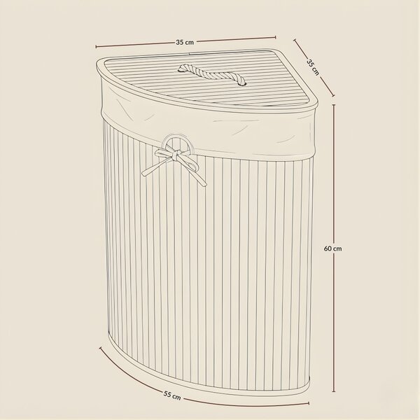 Rohový koš na prádlo ARCO, bambus, 60 l