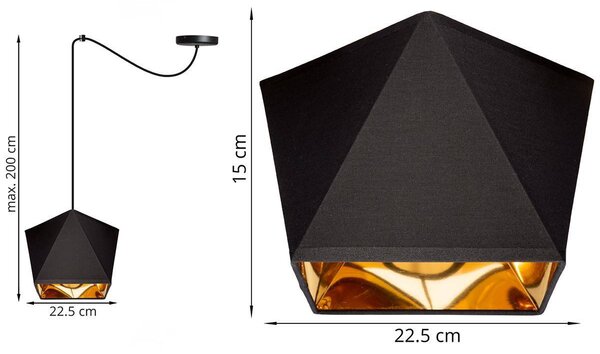 Závěsné svítidlo Diamond Gold Spider, 1x černé/zlaté textilní stínítko