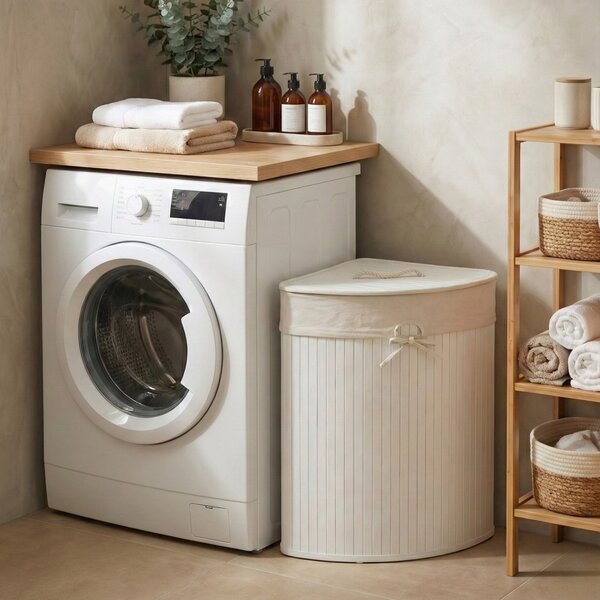 Rohový koš na prádlo ARCO, bambus, 60 l