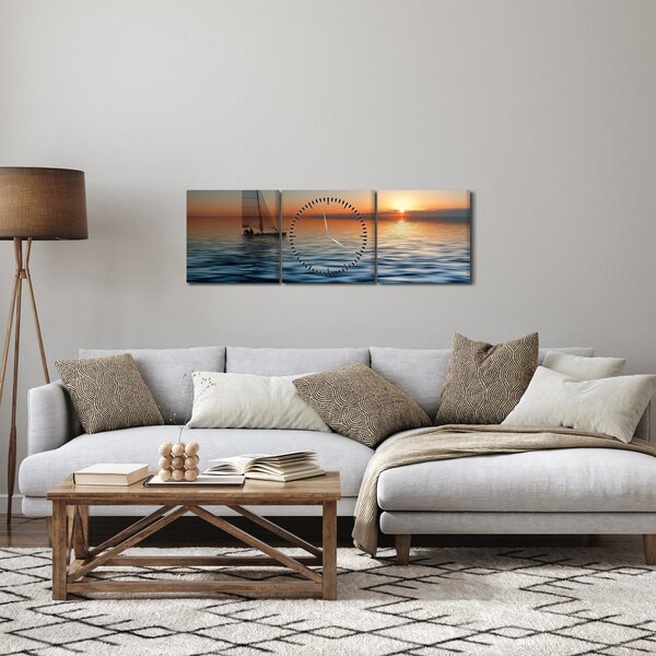 Obraz - Plachetnice na moři (s hodinami) (90x30 cm)