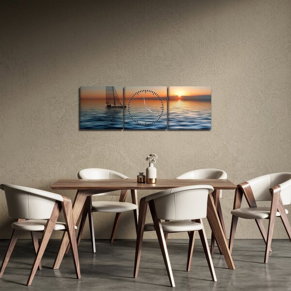 Obraz - Plachetnice na moři (s hodinami) (90x30 cm)