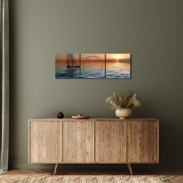 Obraz - Plachetnice na moři (s hodinami) (90x30 cm)