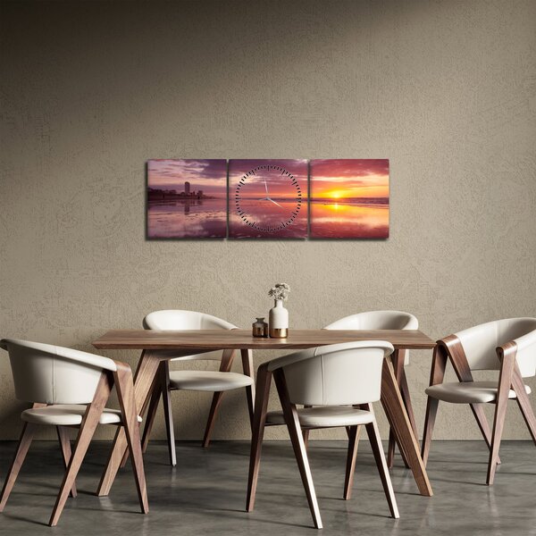 Obraz - Pláž při západu slunce (s hodinami) (90x30 cm)